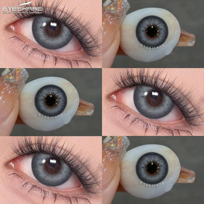 Eyeshare 1 Paar Große Schwarze Augen Kontaktlinsen 14,5 mm Farbige Kontaktlinsen Natürliches Braun Softlinsen Graue Pupillen