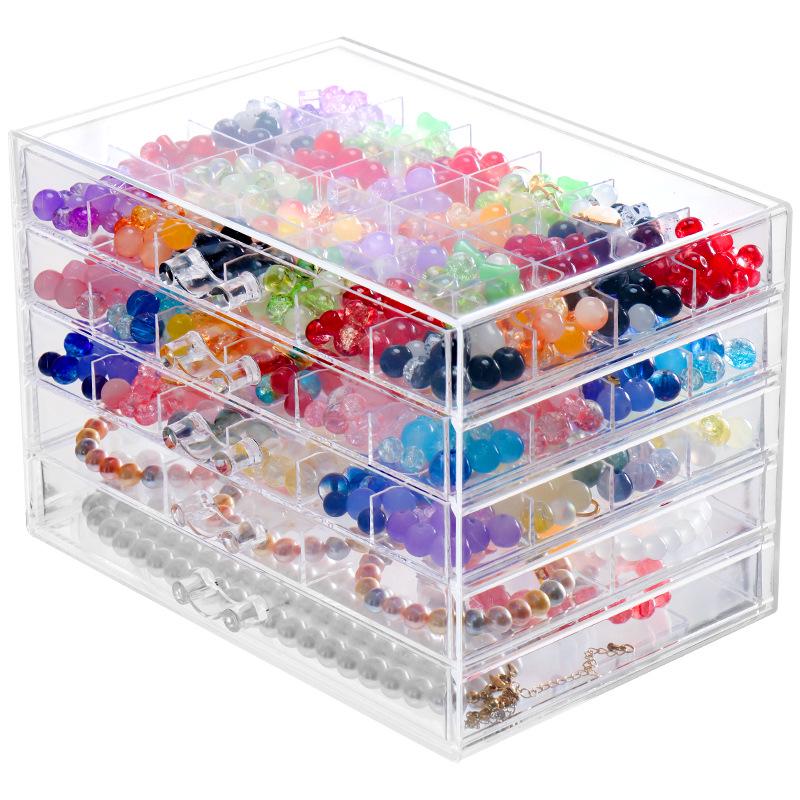 Large Multi-Layer Transparent Compartment Glass Bead Jewelry Storage Box