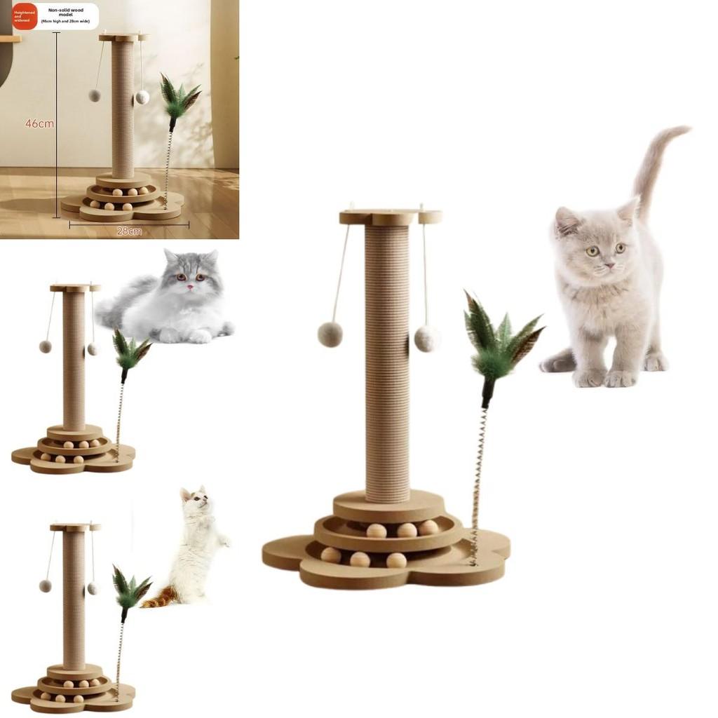 Wooden Cat Scratcher With Rope Play Toy For Pet Enrichment And Entertainment