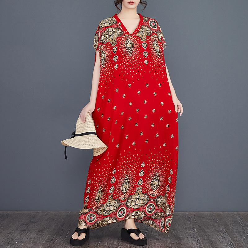 

Летнее платье-халат из хлопка и шелка с леопардовым принтом и рукавами «летучая мышь» в стиле бохо для женщин one size