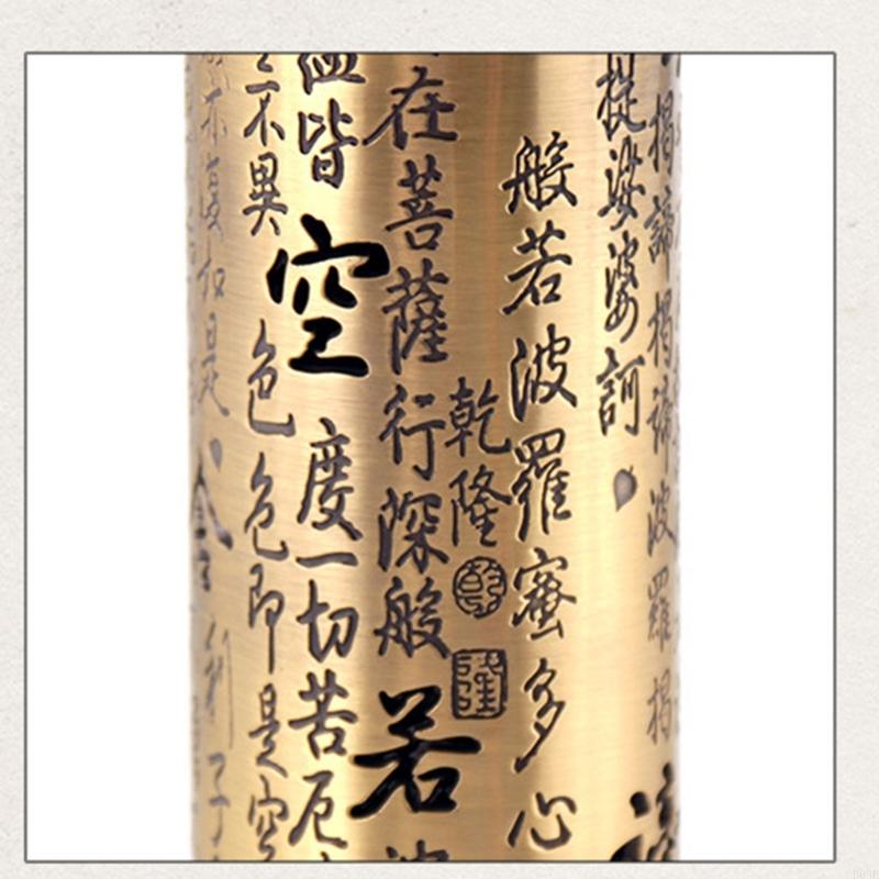 Antique Metal Vertical Cylinder Incenses Burners With Heart Sutra Engraving Design For Home Meditations And Decors B03E