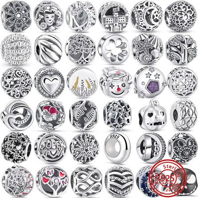 Hot Sales New 925 Sterling Copper Tree Four Leaf Clover Copper Round Charms Series DIY Beads Fit Original Pantaro Bracelet Woman