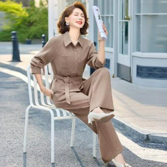 

Elegant Spring Suit for Middle-Aged and Elderly Women: Chic Two-Piece Set for Casual Wear 4XL хакі