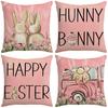 Pink Letter Rabbit Cartoon Cute Pillow Easter Print Cushion Cover Home Sofa Pillow Cover