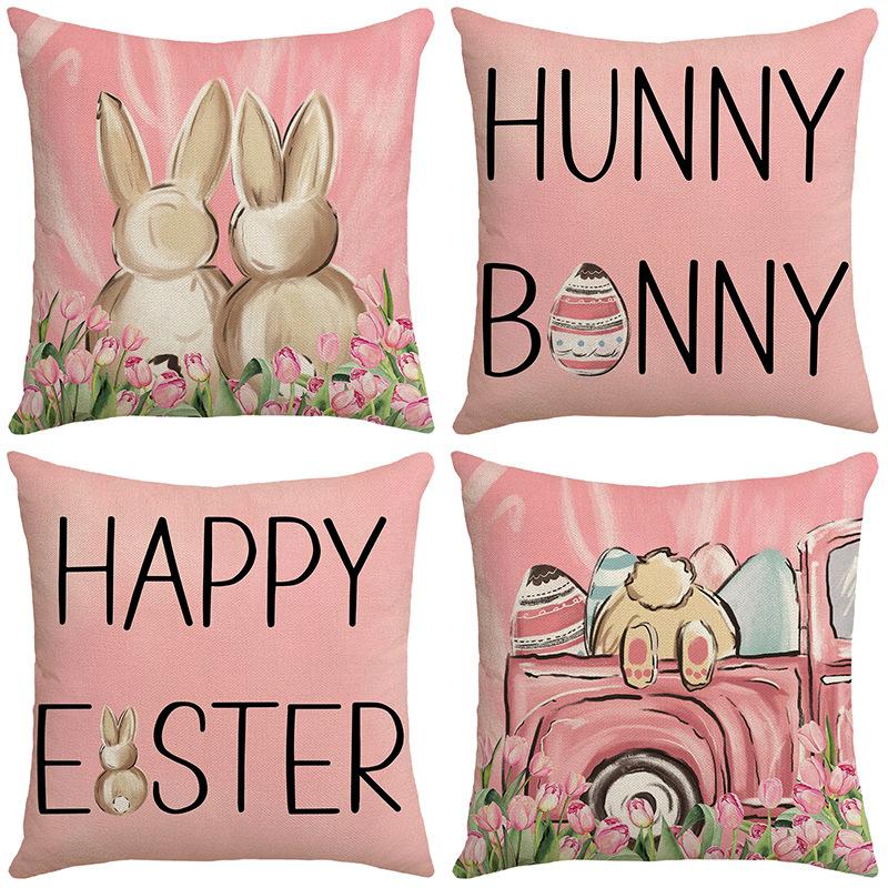 Pink Letter Rabbit Cartoon Cute Pillow Easter Print Cushion Cover Home Sofa Pillow Cover