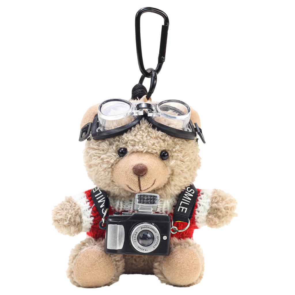 Cute Space Bear Plush Camera Bag Charm Cartoon Doll Keychain Creative Gift