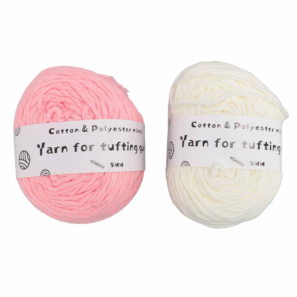 2 Rolls Tufting Yarn Milky White Pink 0.2in Wide Elastic Shrink Resistant Cotton Carpet Knitting Yarn for Handicraft DIY