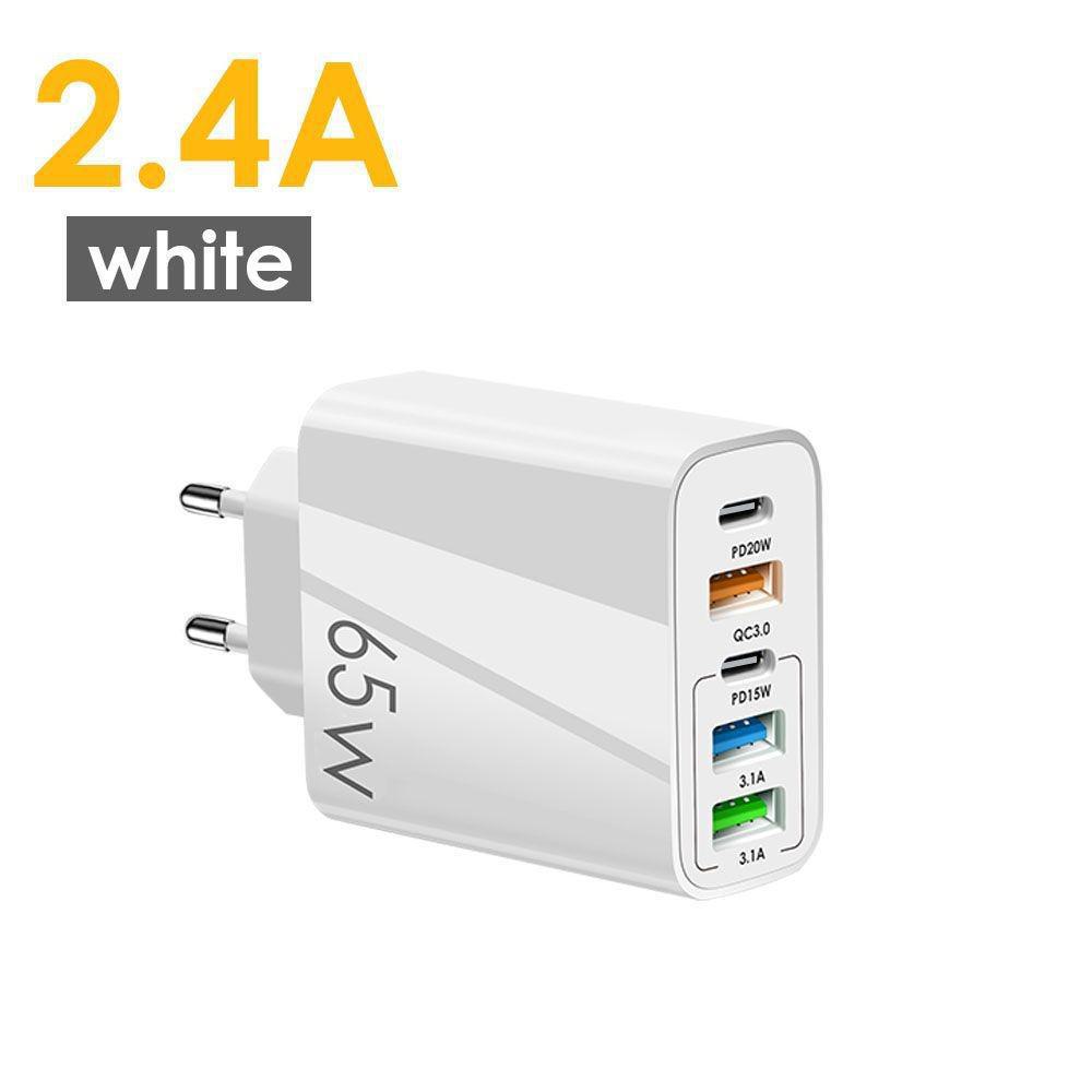 PD65W Fast Charging Mobile Phone Charger with 3 USB Ports, European, American, and British Standard, 5V2.4A Charging Head