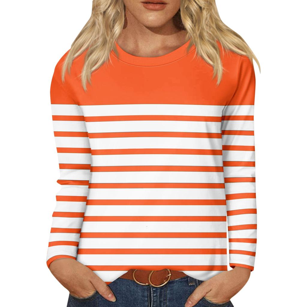 Långärmade Tröjor För Kvinnor Randigt Tryck Grafiska T-shirts Blusar Vardagliga Plus Size Basplagg Pullover
