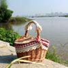 Handmade Wicker Willow Picnic Basket with Lid - Pastoral Style Storage and Fruit Basket