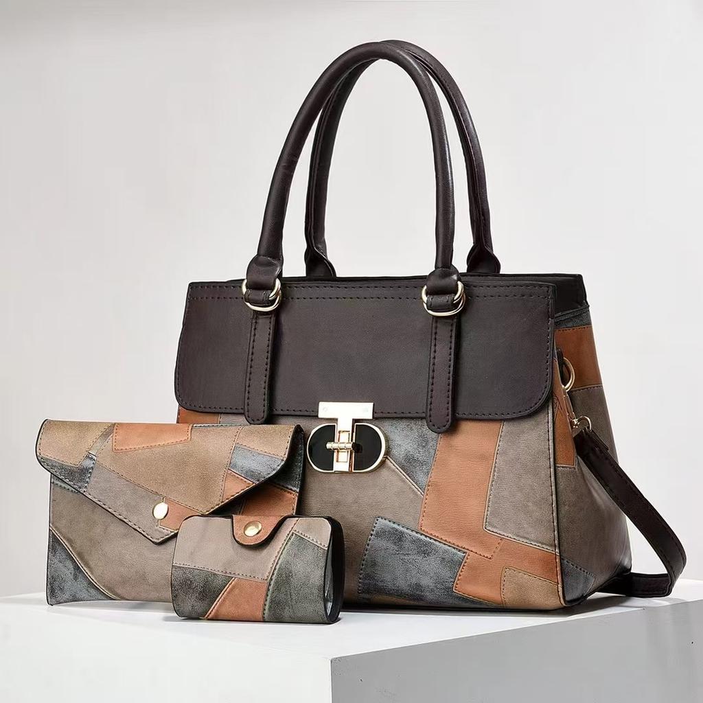 Handbag Fashion New Contrasting Color Splicing Mother and Child Bag Retro Versatile Shoulder Bag Women's Bag