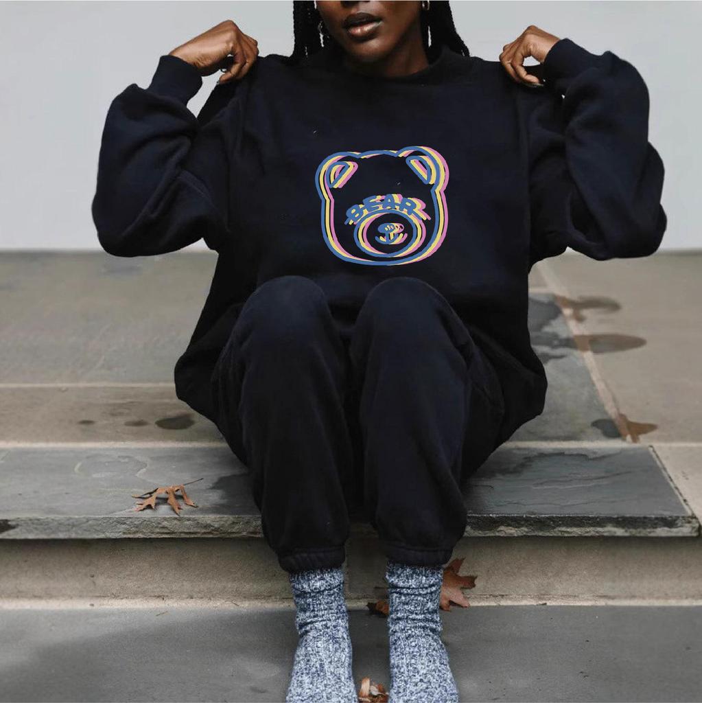 Women's Spring/Autumn Printed Pullover Hoodie - Casual, Fashionable, Versatile, Medium-High Neck, Long Sleeve