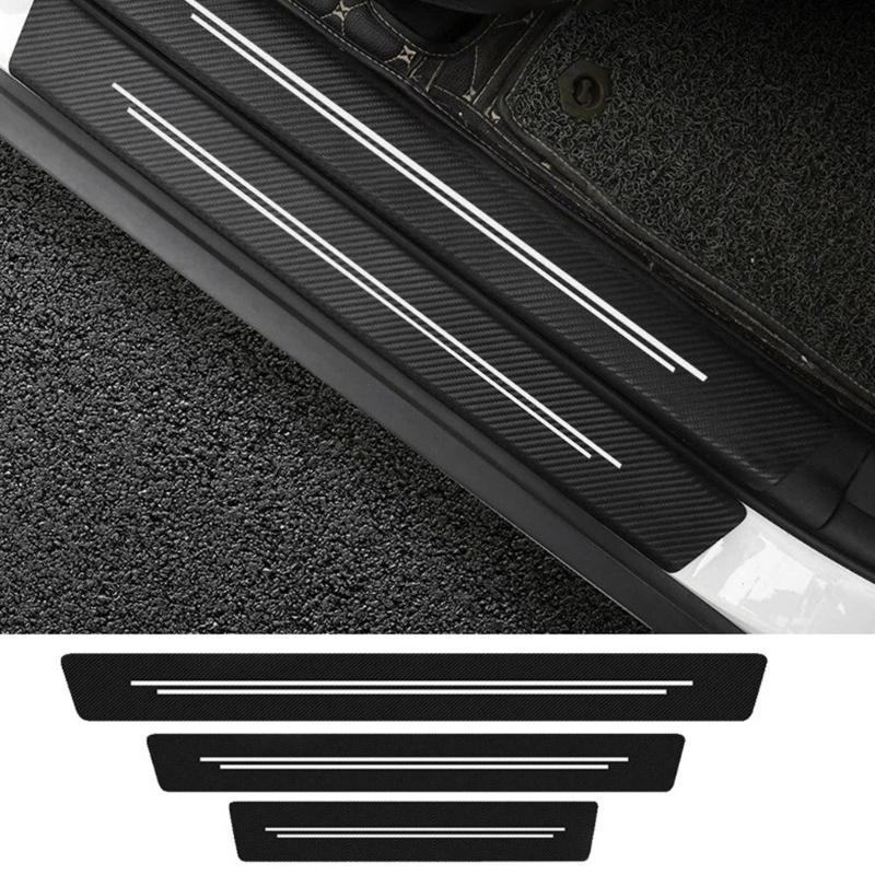 Duty Vehicle Door Sill Covers Carbon Fiber Leather Trim Decorative Prevention Auto Accessories