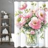 Rosa Blommig Vas Duschdraperi, Dekorativt Duschdraperi för Badrum, Vattentätt Duschdraperi med Krokar