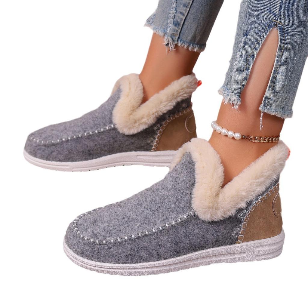 Winter Thick-soled Snow Boots Women's Velvet Thickened Fluffy Warm Sewing Bag Women's Cotton Shoes
