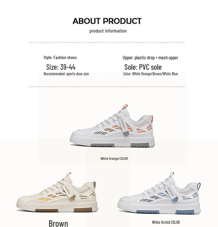 2024 Summer Men's Trendy White Mesh Sneakers - Breathable and Versatile Casual Skate Shoes