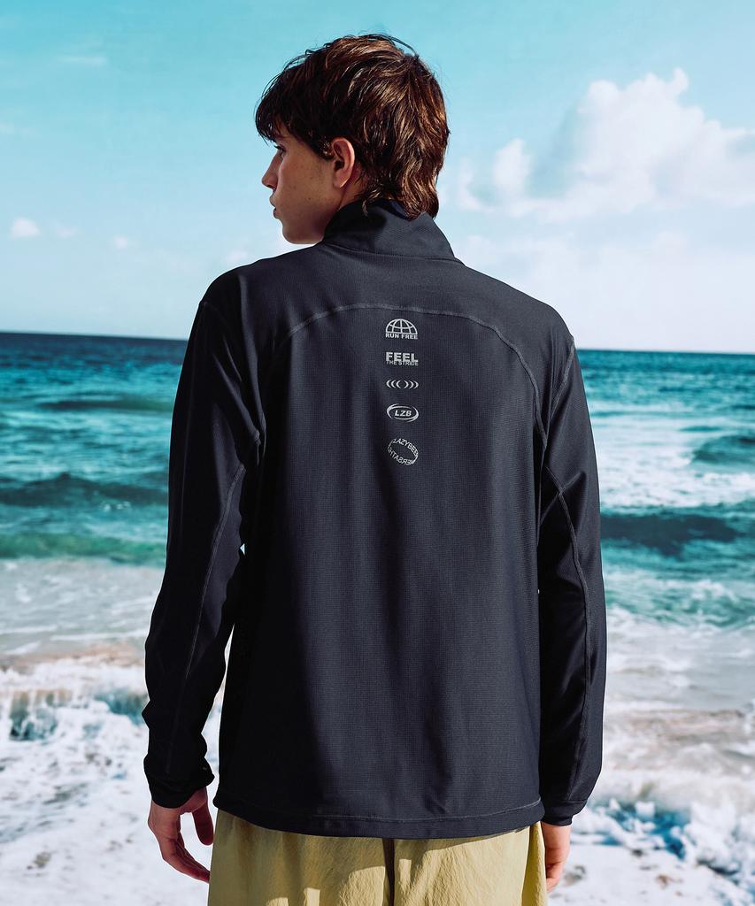 Leijibi Tech Flow Hydro Stand Neck Loose Fit Zip-Up Rash Guard M Black