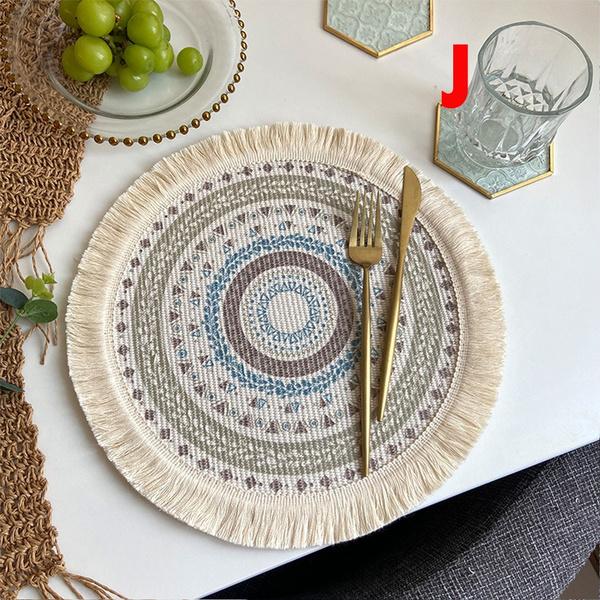 Runde Tischsets, rundes Tischset mit Boho-Quasten für Esstisch, wärmeisolierendes Tischset für die Küche, 33 cm