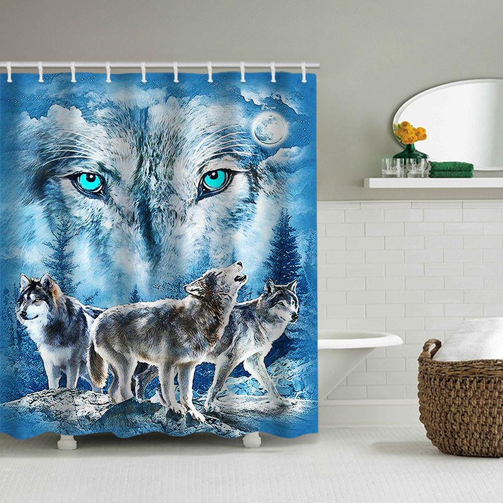 

1/4 Шторы для душа с волчьими глазами, Декор для сиденья унитаза, Штора для душа с ковриком и крышкой унитаза, 12 крючков 70,8x70,8 дюйма 180*180cm