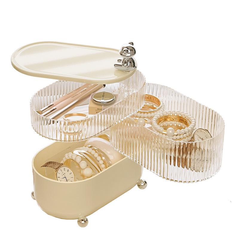 Little Bear Desktop Jewelry Storage Box Rotate Dividing Grids Cosmetic Dustproof Lipstick Light Luxury Organizer For Home