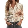 Women's Christmas Printed Button Up Long Sleeved Casual Regular Shirt With Collar Top