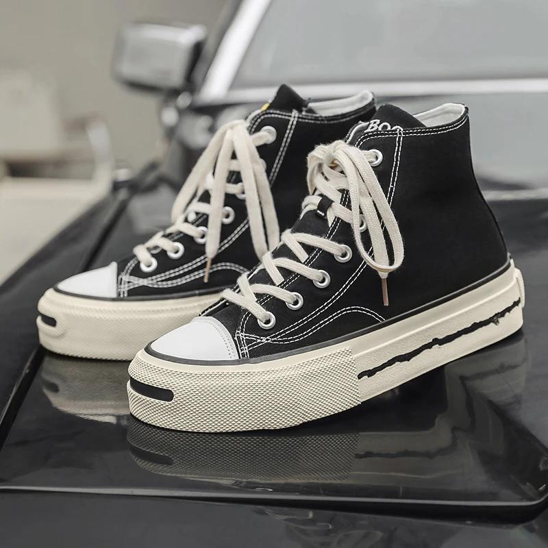 Shoes for Boys Retro and Versatile Niche and Personalized Trendy Men Canvas Shoes for Summer and Spring High-top Skateboard