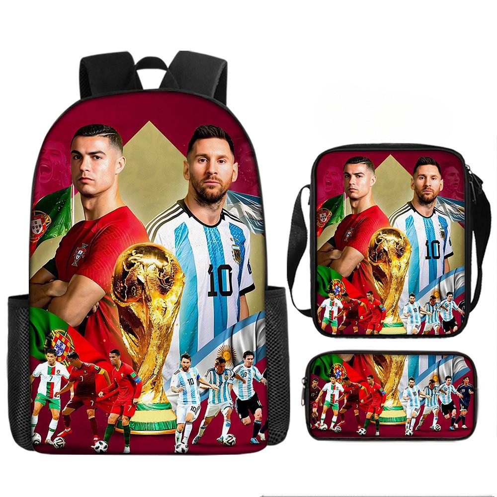 Messi Soccer Kids Backpack Set With Breathable Oxford Fabric For School Children