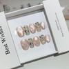 Handmade Water Ripple Cat Eye Press-On Nails with Rhinestones