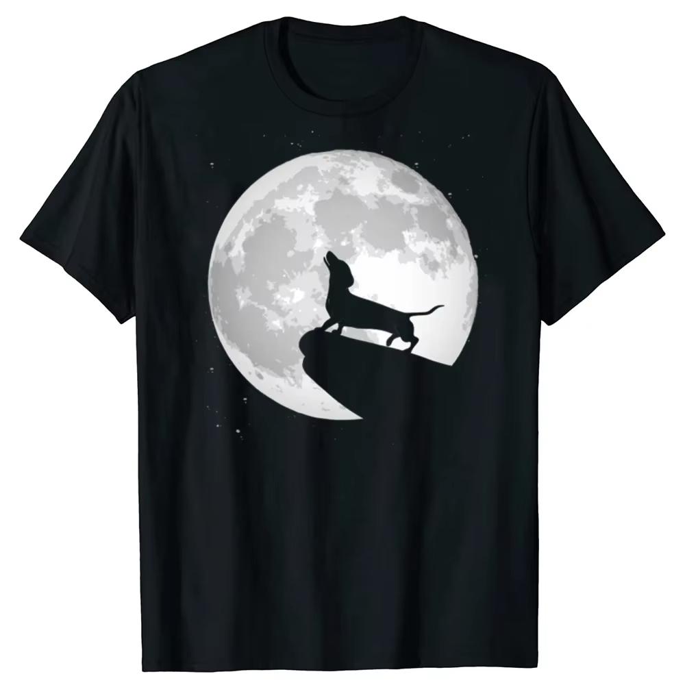 Moon Dachshund Lover T Shirt for Women Oneck Summer Short Sleeve Wiener DogTee Clothing Gift Streetwear Graphic Tshirts S