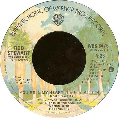 7inch Record ROD STEWART - You're In My Heart (The Final Accla WBS8475 Warner Bros. Re 1977 US Rock Used