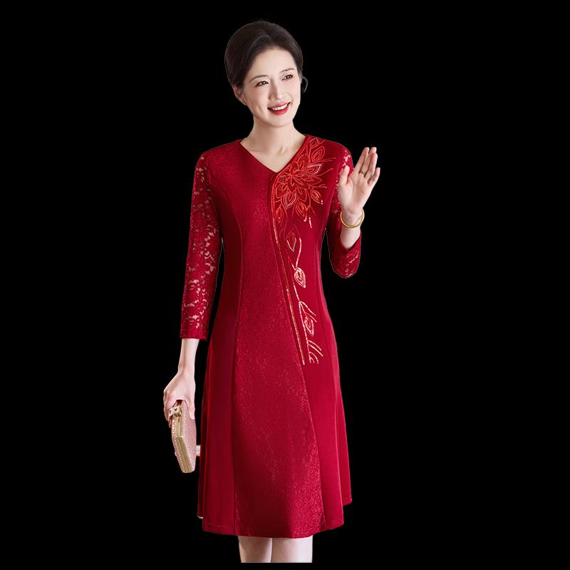 Past Elegant Mother of the Bride Lace A-Line Dress