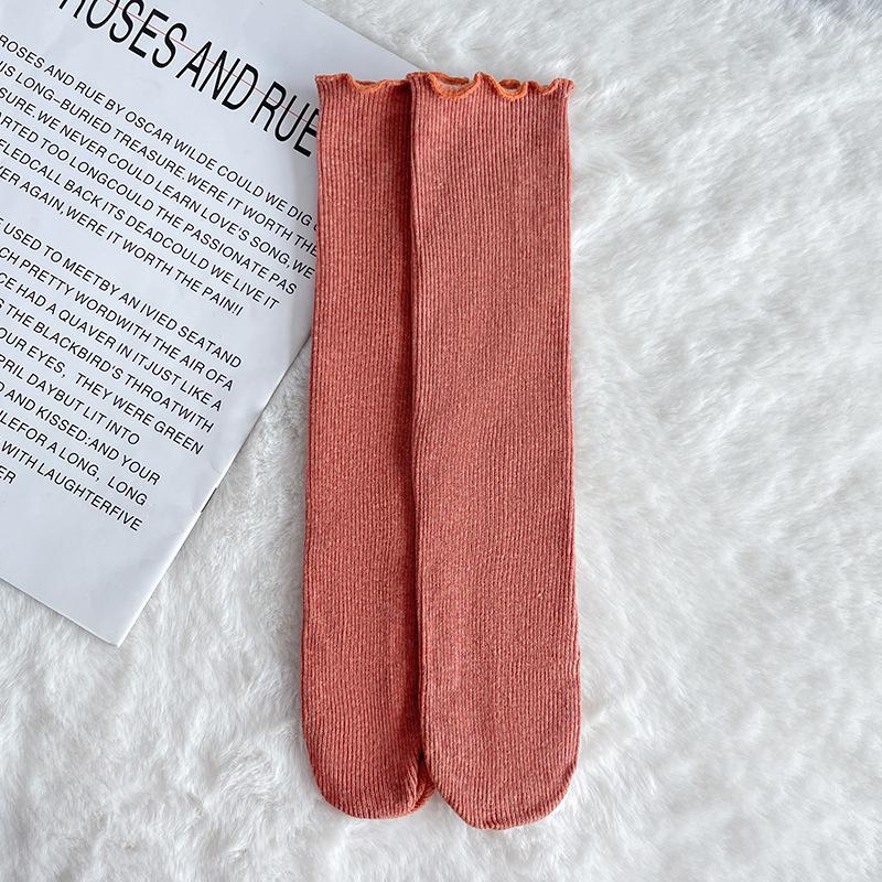 Chaussettes Mi-Mollet Couleur Unie pour Filles - Automne/Hiver Polaire, Brossées, Épaissies, Élastiques, Chaussettes Étudiant Colorées