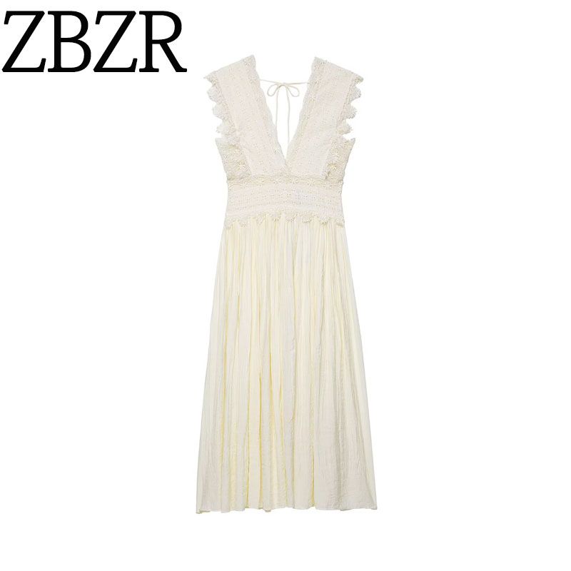 Za Autumn New Arrivals Women's Clothing Zr European and American Style Fashion Lace V-Neck Tie Strap Dress 6895249