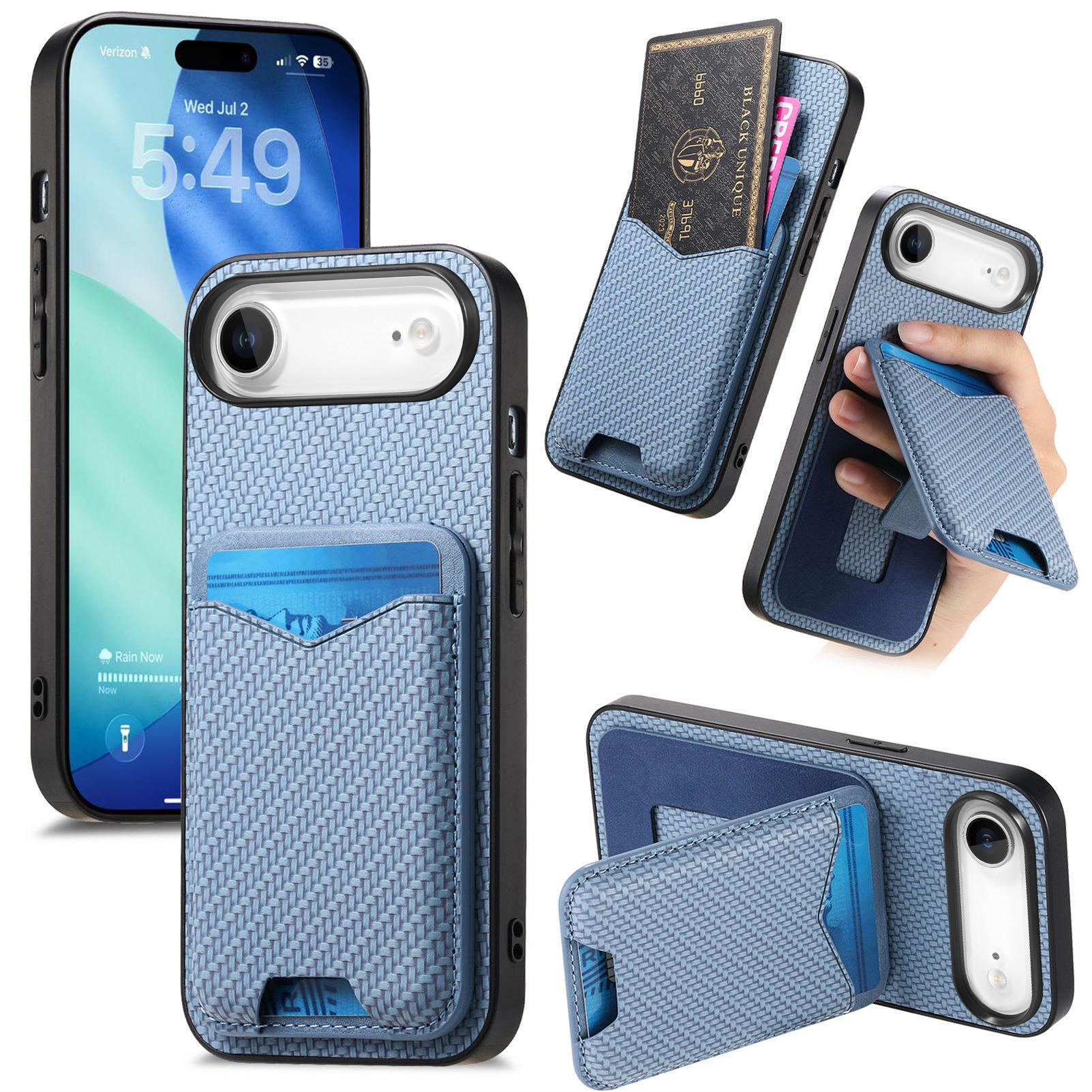 

For iPhone Air Case Card Holder Kickstand Carbon Fiber Texture Back Cover