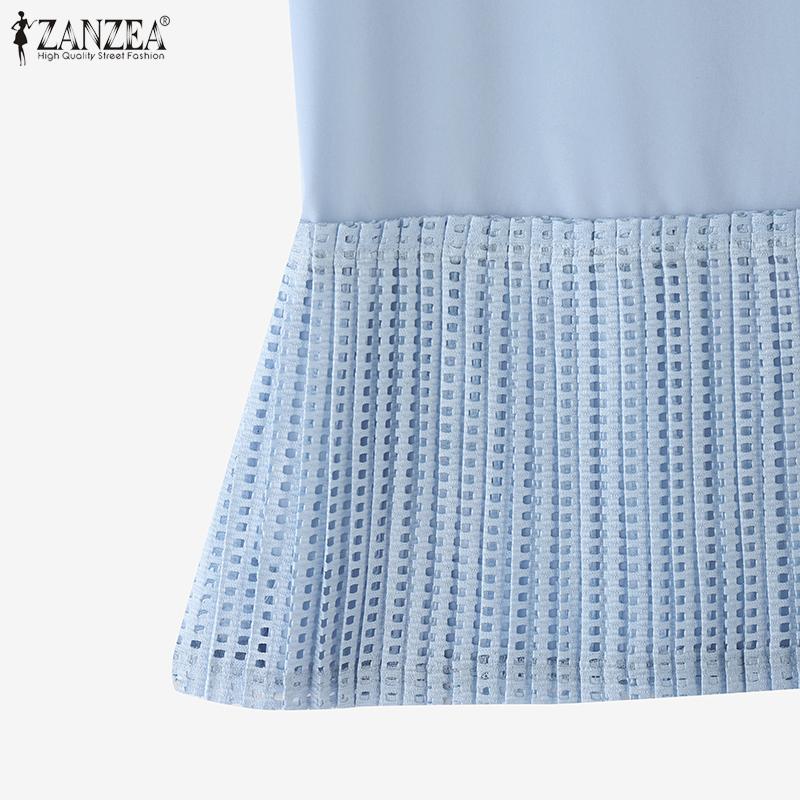 ZANZEA Women Casual Round Neck Summer Patchwork Short Sleeve Blouse