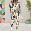 Women Plus Size Geometric Printed Round Neck Long Sleeve Cuffed Top And Pants Two Piece Set