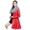 New Leather Jacket Women's Imitation Fox Fur Collar with Cotton Imitation Fur Jacket Medium and Long Slim and Thin Leather