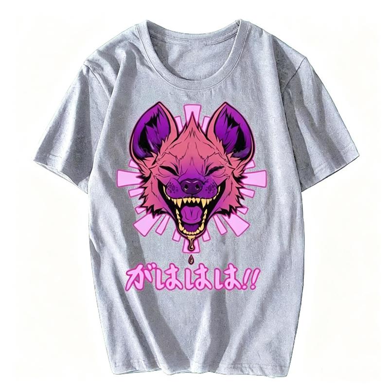 T-Shirt für Männer Kawaii Japanisch Vaporwave Hyäne T-Shirt Herren Kurzarm T-Shirt Harajuku Streetwear Pelzig Wildtiere Safari T-Shirts