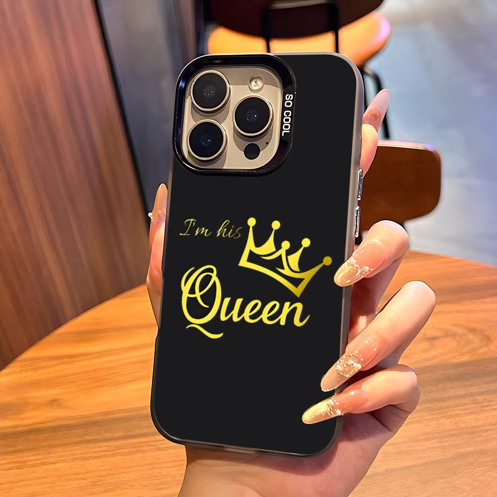 KING Queen Crown Letter Phone Case For IPhone17 Air 16 15 14 Plus 13 12 11 Pro 7 8 XS Max XR Silver Black Bumper Case