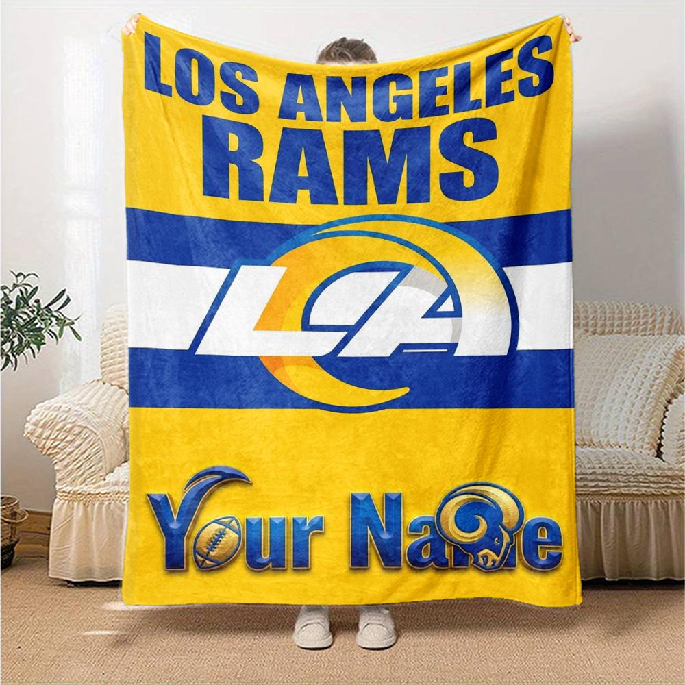 Name Custom Los Angeles Rams Print Flannel Blanket High Quality Warm Comfortable Cover for All Seasons Perfect for Gifts Home Decor