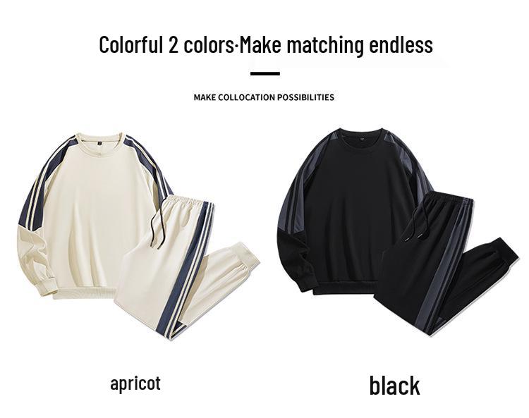 2025 New Cross-border Men's Two-Stripe Casual Crew Neck Outfit - Youth Spring/Autumn Fashion Set