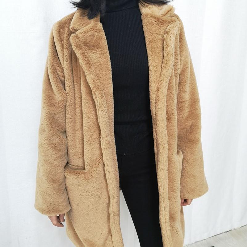 Women Mink Faux Fur Coat Solid Female Turn Down Collar Winter Warm Fake Fur Lady Coat Casual Jacket