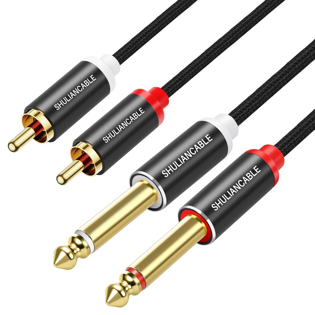 SHULIANCABLE to RCA 2 x TS to Dual RCA Stereo Audio Connection Compatible with AV Home Audio and Amplifiers 1/4" Cable, 6.35mm Cable, Receivers,