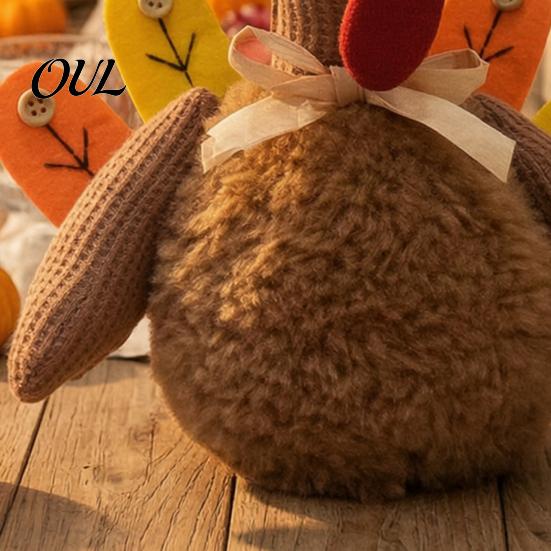 Plush Turkey Toy for Thanksgiving, Harvest Festival Fall Stuffed Decorative with Pilgrim Hat, Plushie Table Centerpiece Decoration Decor