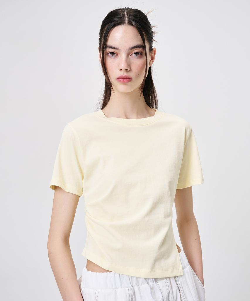 ETMON Slit Pintuck T-Shirt, Light Yellow