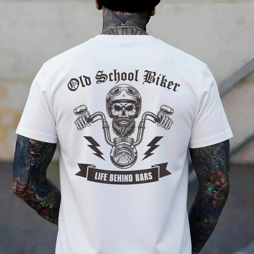 Life Behind Bars Old School Biker I Motorcycle Bike Skull T-Shirt 2XL