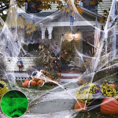 Luminous Spider Webs Halloween Decoration Super Stretch Cobwebs Decoration with Fake Spiders for Parties Haunted Houses
