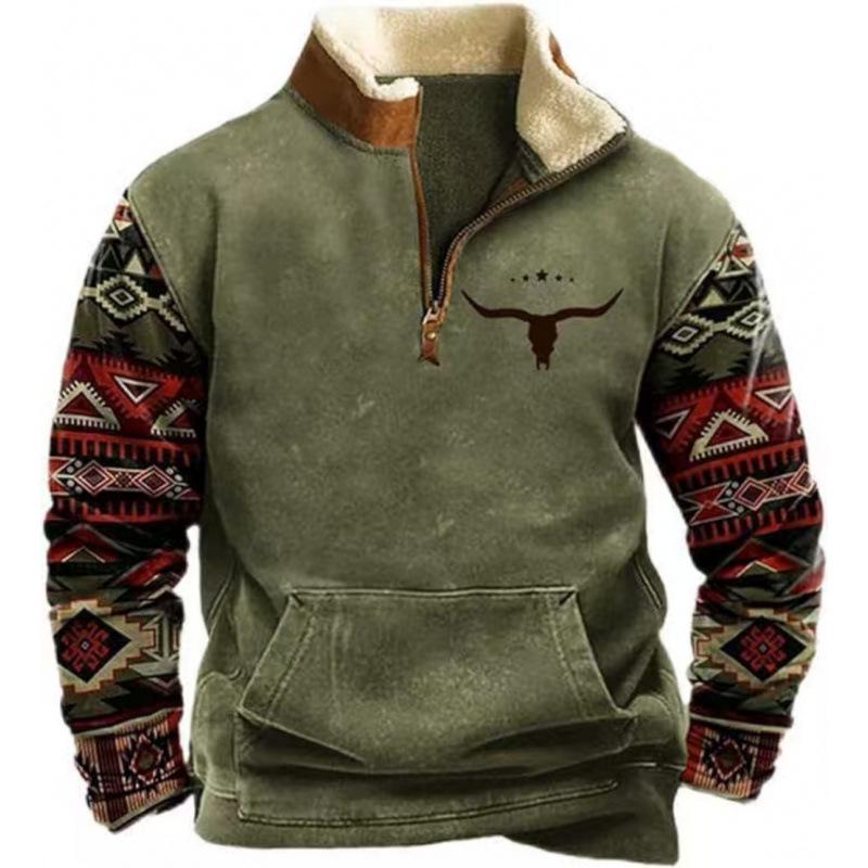 Męska bluza z kapturem i futrzanym kołnierzem, z nadrukiem 3D - Europejski i Amerykański Styl Jesień/Zima