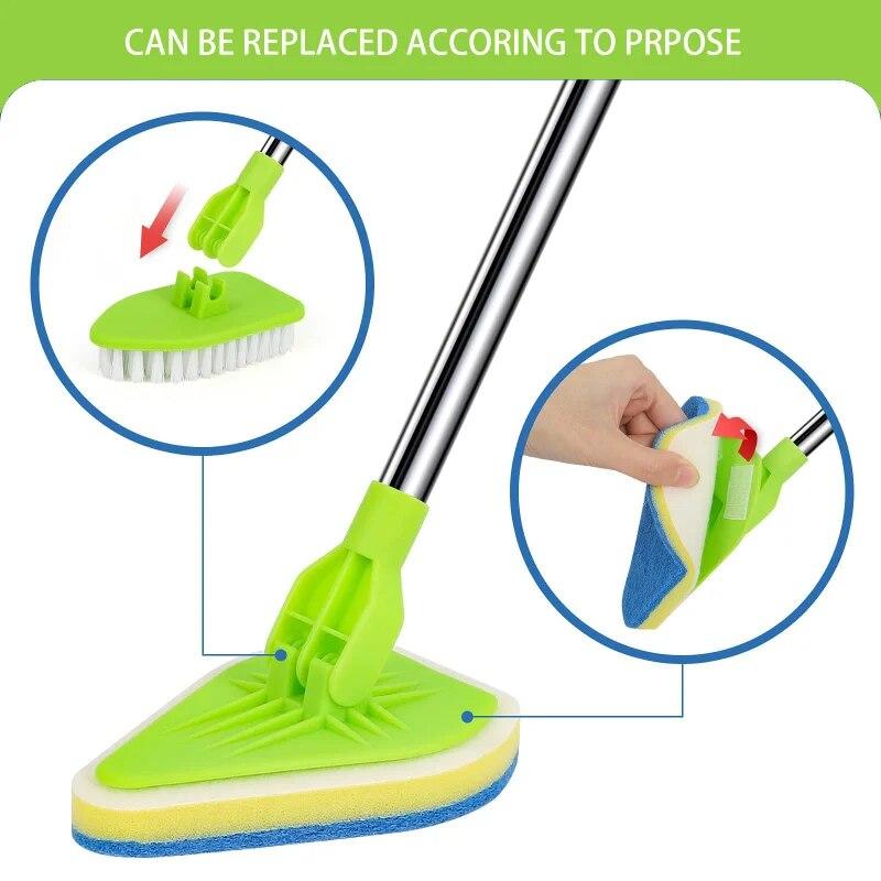 Retractable Long Handle Triangle Brush Multifunctional Floor Bathroom Cleaning Brush Sponge Brush Kitchen Supplies Cleaning Tools
