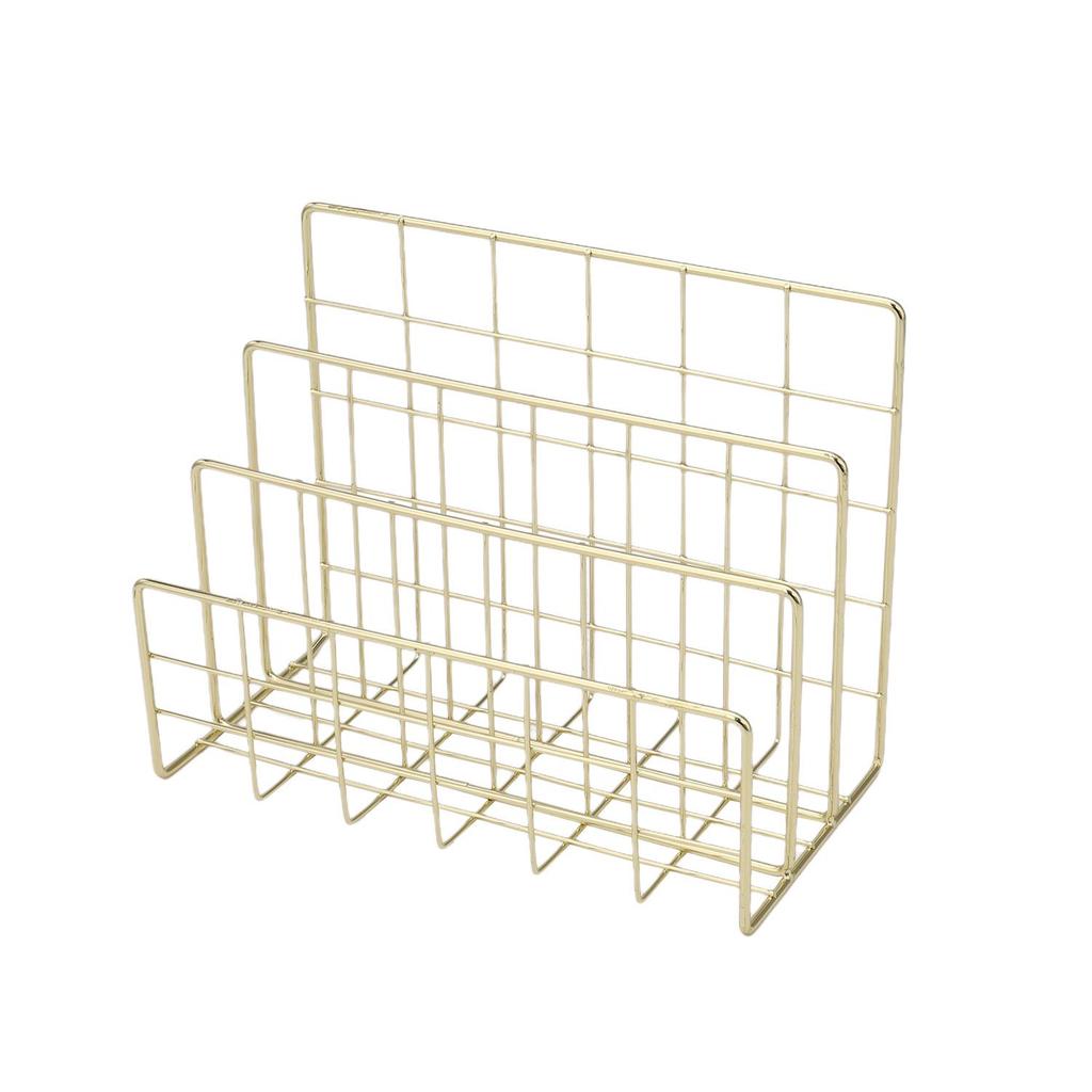Iron Art Tri-Grid Bookshelf: Creative Desktop Organizer & Decorative File Rack